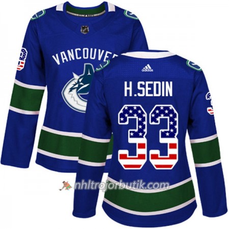 Dame Ishockey Vancouver Canucks Tröja Henrik Sedin 33 Adidas 2017-2018 Blå USA Flag Fashion Authentic